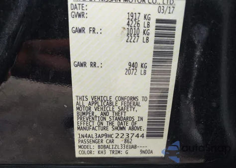 2017 Nissan Altima 2.5 Sv from USA, damaged, VIN 1N4AL3AP9HC223744